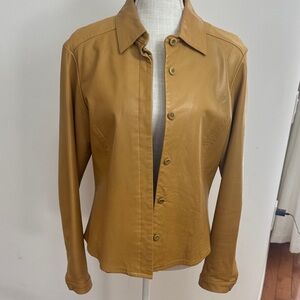 Elements by Vakko Soft Leather Button-Front Jacket in Camel size L